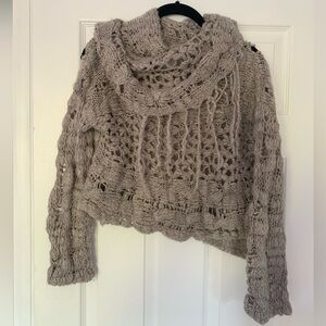 Free People Open Knit Distressed Sweater-Size Medium